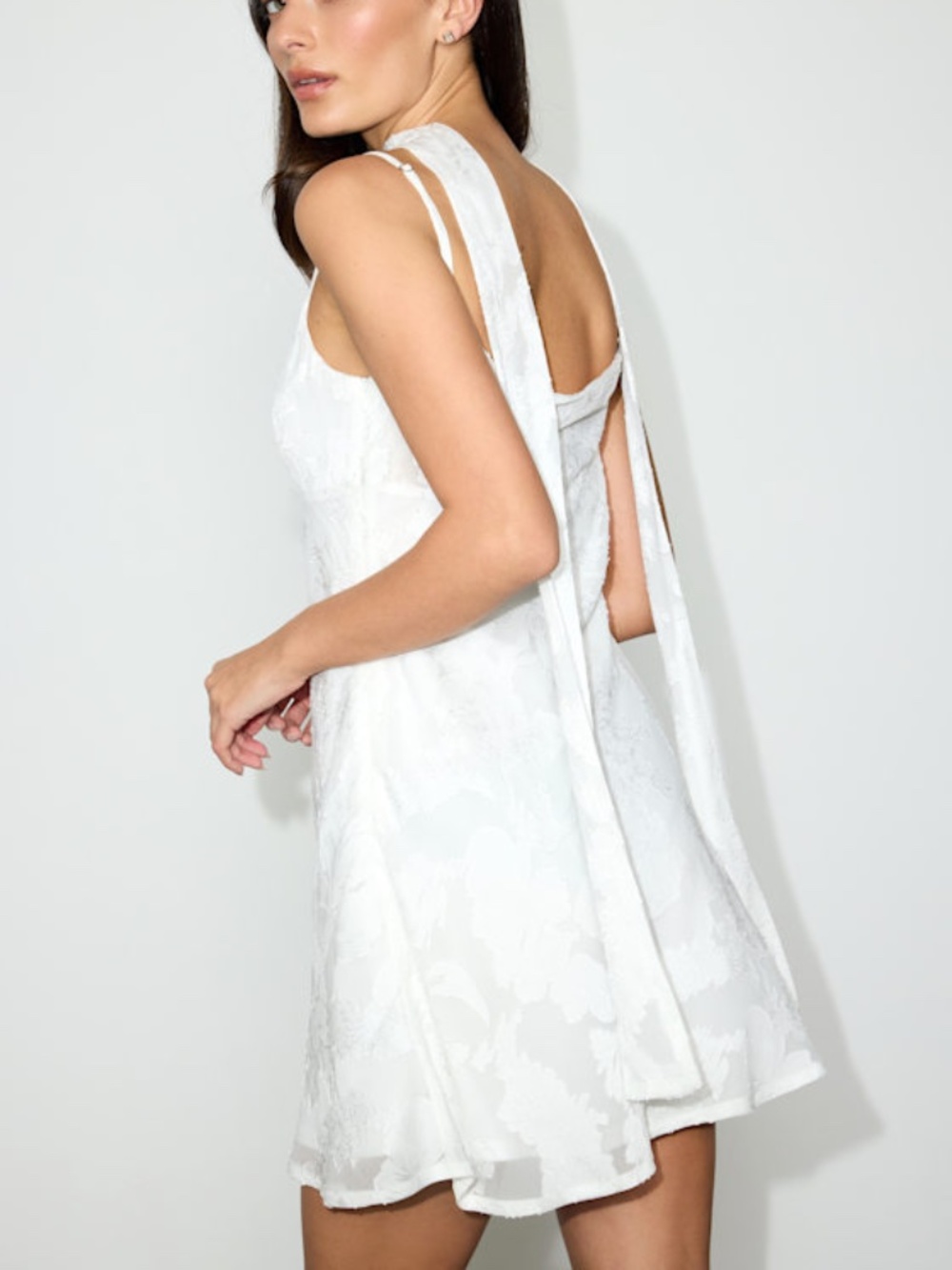 NWT Lulus Aydah White Floral Burnout Slip Mini Dress And Scarf Set - Size M